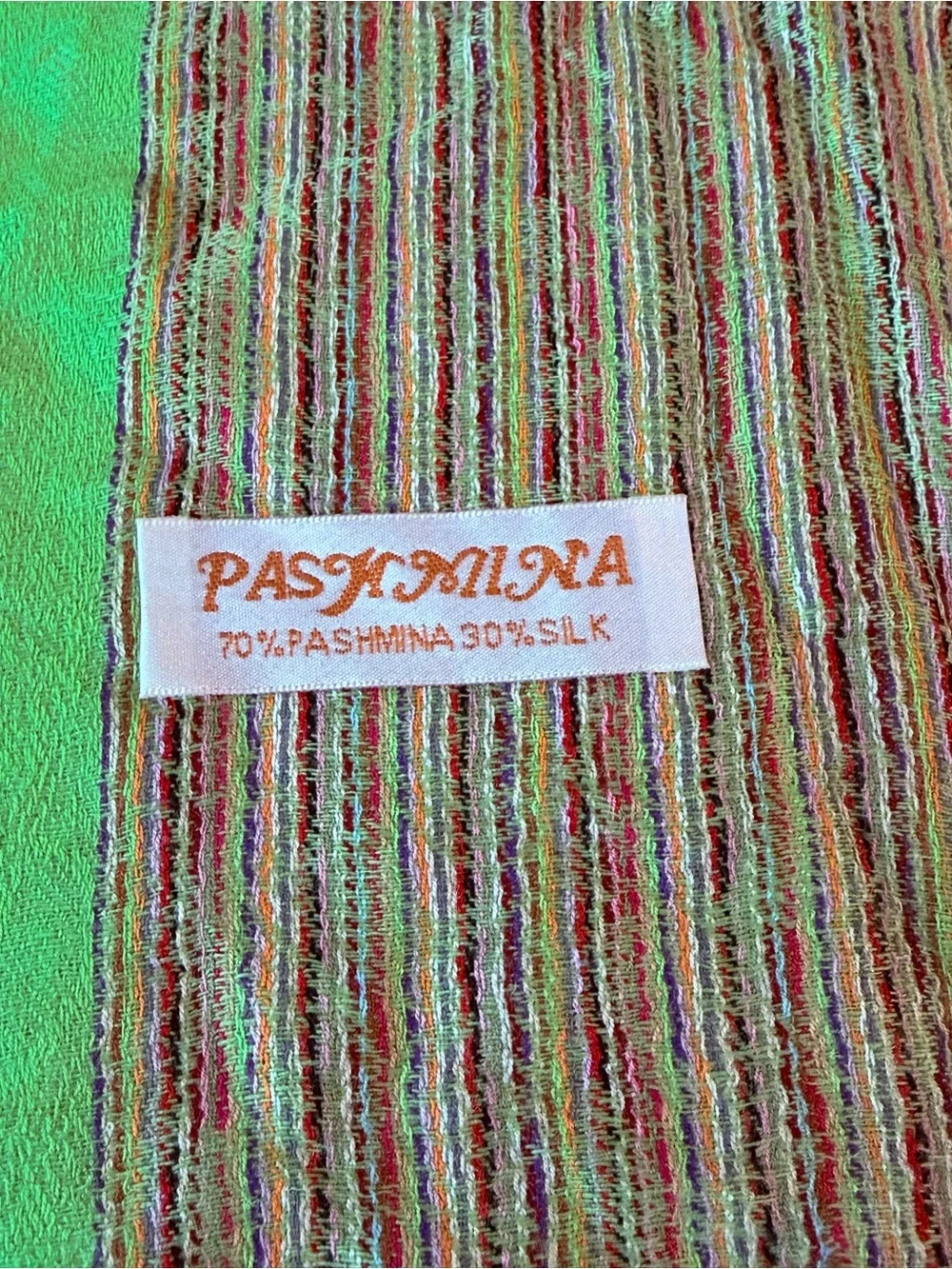 Lightweight Pashmina & Silk Green Fringe Scarf #148